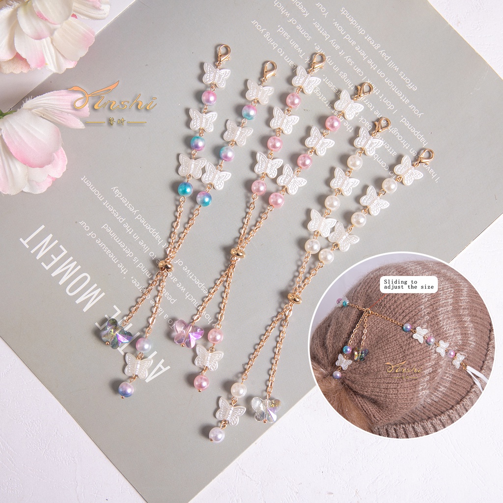 Xinshi146 Tali Lanyard Adjust Motif Kupu-Kupu + Mutiara + Hollow Untuk Aksesoris Masker Wajah