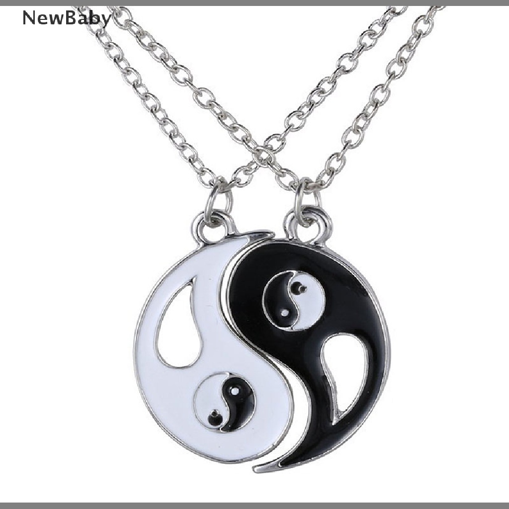 2pcs Kalung Persahabatan Dengan Liontin Yin Yang Warna Hitam Putih Untuk Hadiah