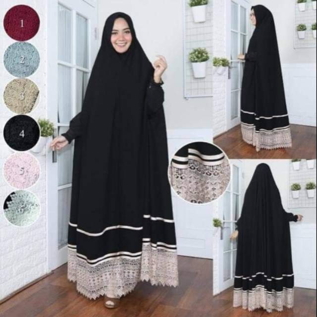 Hijab Syari model tangan bolong variasi Renda Lebar bahan Jetblack