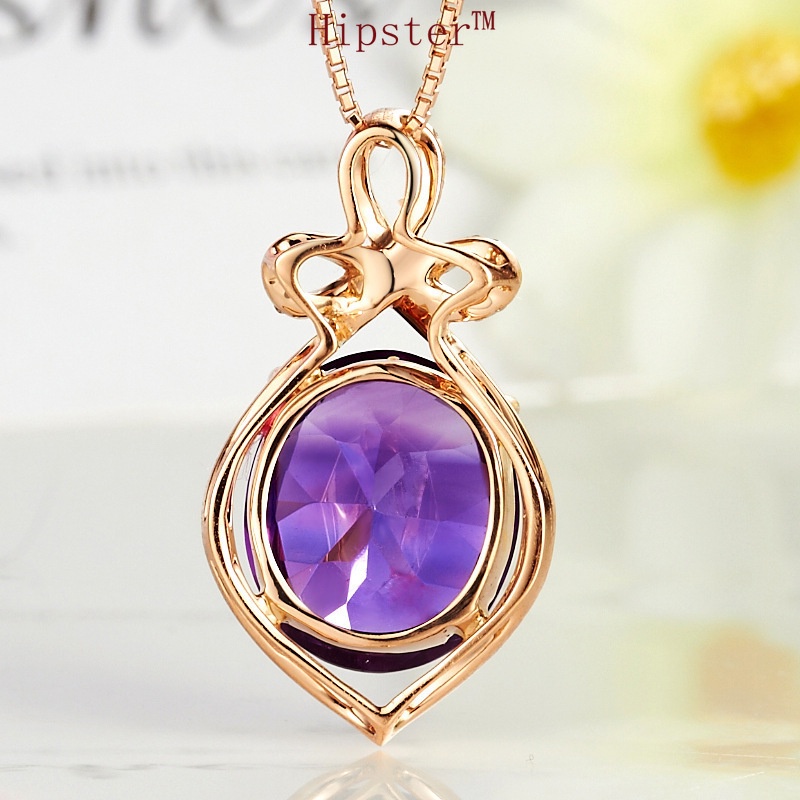 Top-Selling Product Fashion Luxurious Style Amethyst Full Diamond Pendant 18K Gold Necklace