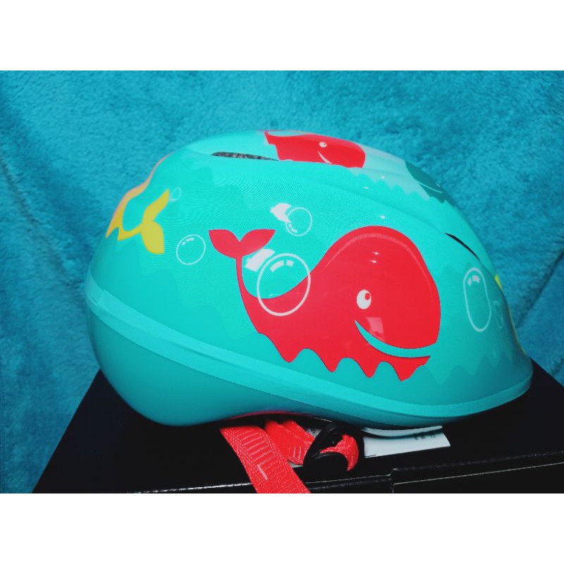 helm sepeda anak polygon whale warna biru motif ikan -original
