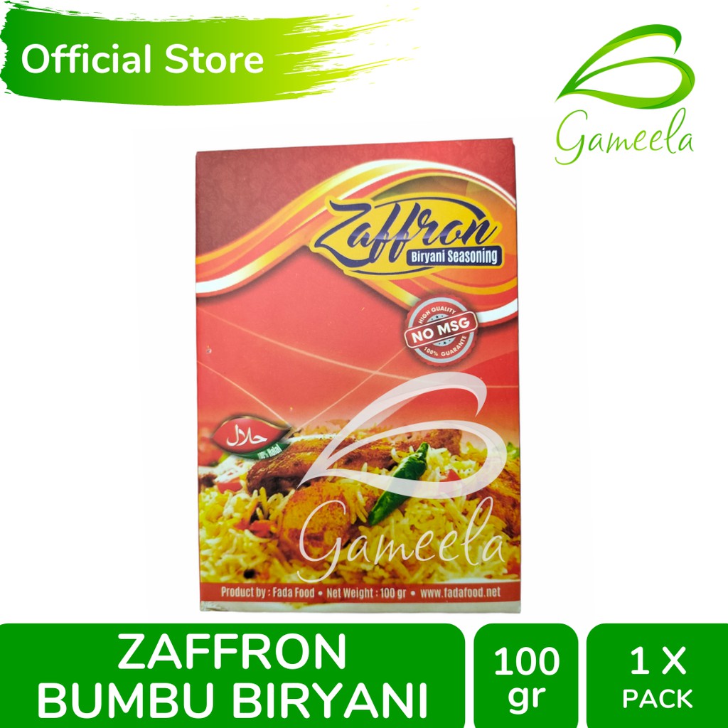 

Gameela Zaffron 100 Gr Bumbu Instan Nasi Biryani Kabuli Mandhi Kabsah Halal Tanpa MSG Mandi Briyani