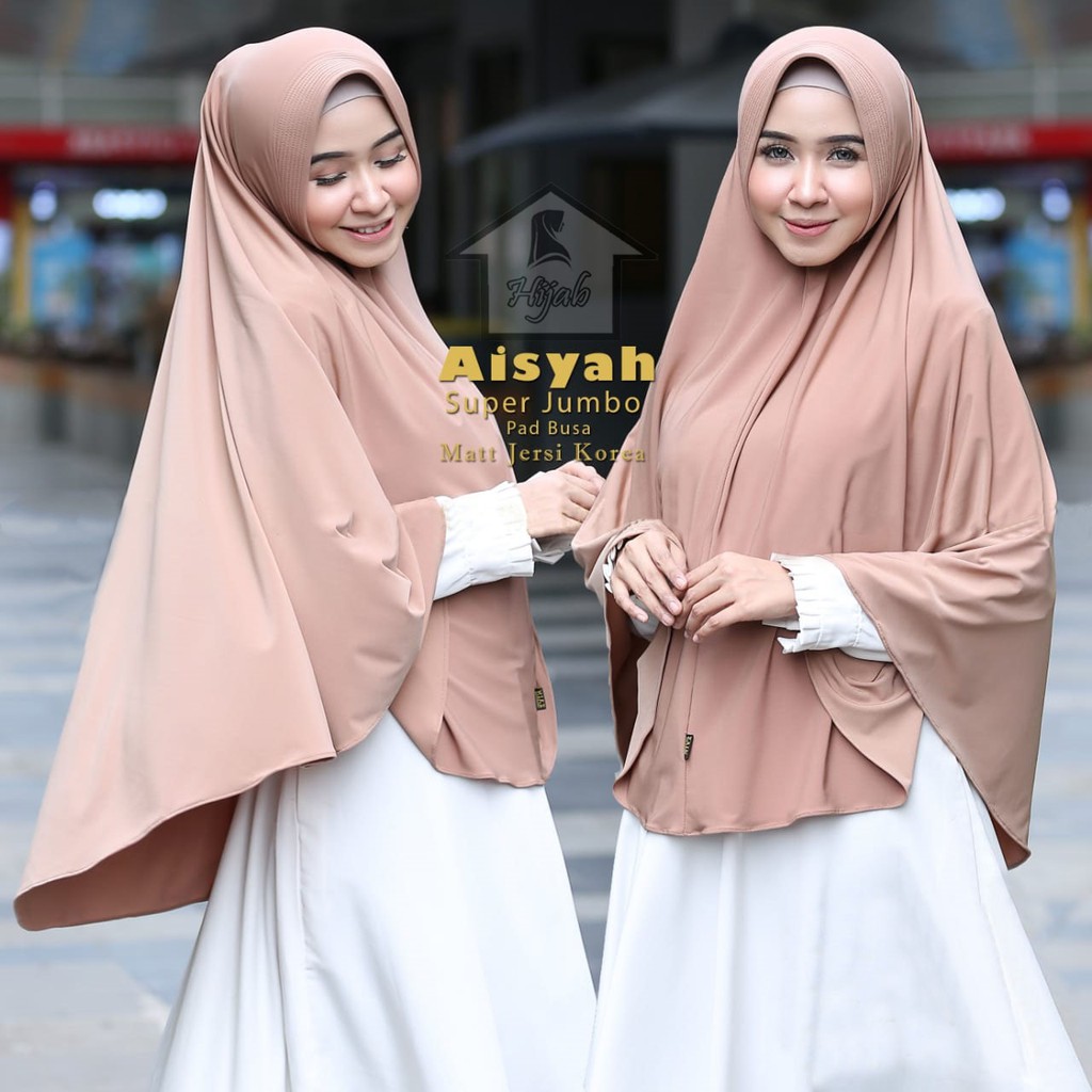Kerudung Instan Jersey Jumbo Aisyah M,L,XL,XXL Jilbab Jersey Premium Hijab Bergo Polos Rumah Hija'b-MOCCA