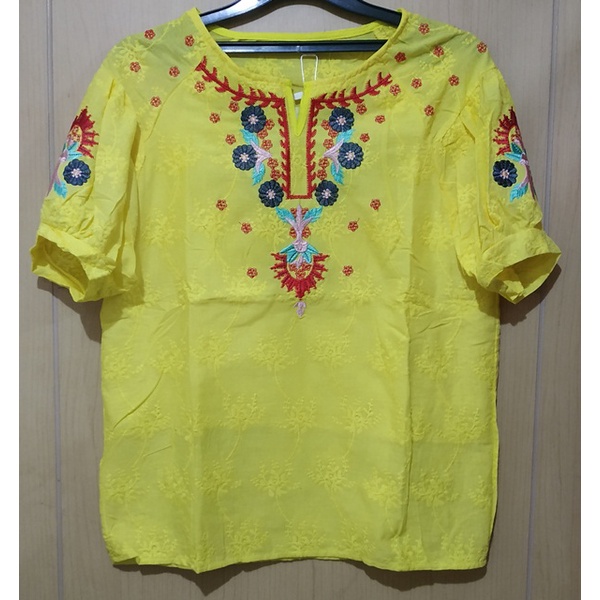 Blouse Brukat Yellow Bordir Bunga