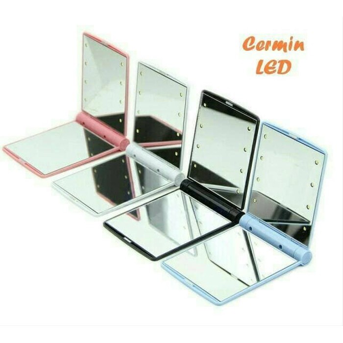 Cermin LED 8 lampu Kaca rias lipat cermin make up praktis