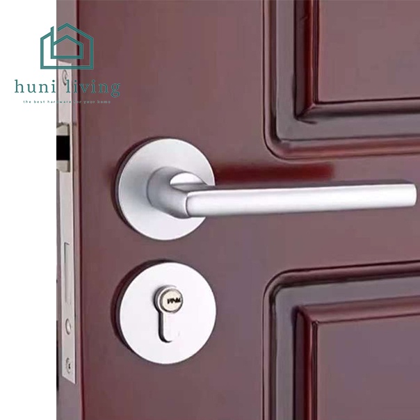 Kunci Pintu Full Handle Set Gagang Pintu Lurus Putih Silver Premium