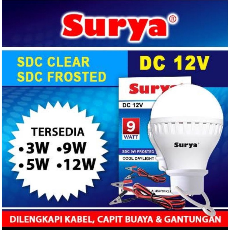 Lampu Bohlam LED Aki DC 12 Volt Surya SDC 3 Watt 9 Watt 12 Watt