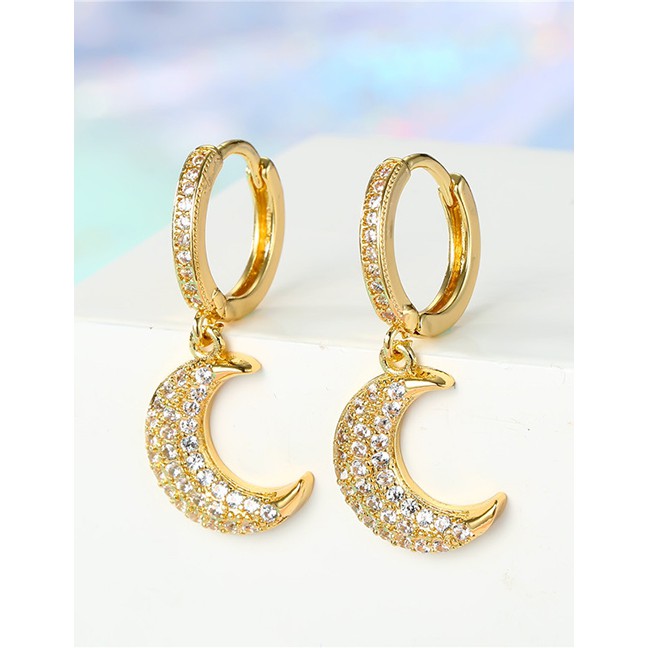 LRC Anting Tusuk Fashion Golden Diamond Moon Earrings D67290