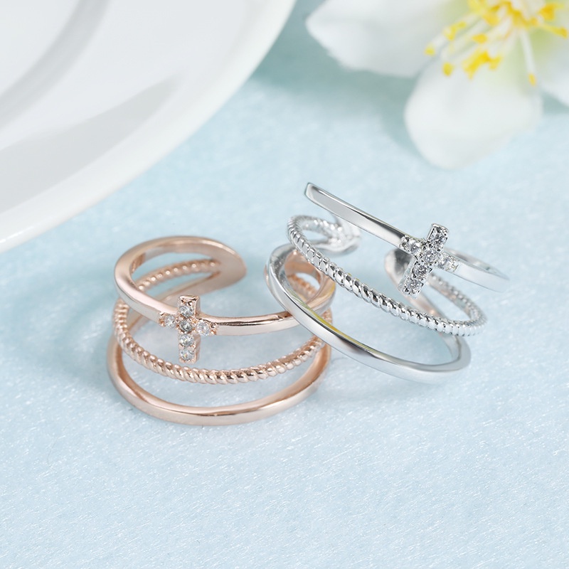 Cincin Model Rantai Silang Terbuka Bahan Stainless Steel Gaya Hip Hop Punk Korea Untuk Perhiasan