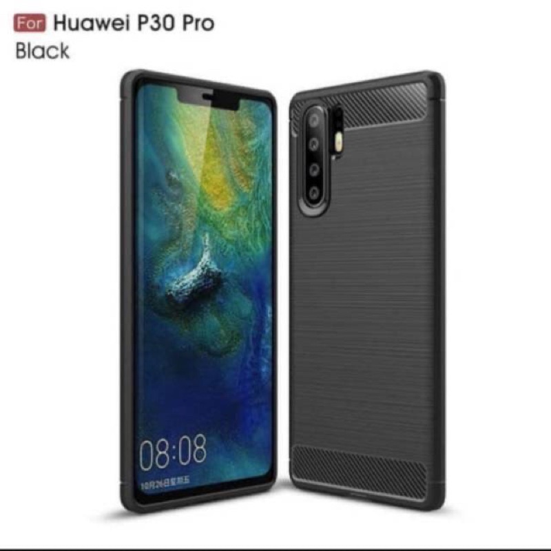Huawei P30 Pro Softcase Brushed Karbon Cover Black Silikon Carbon P30Pro