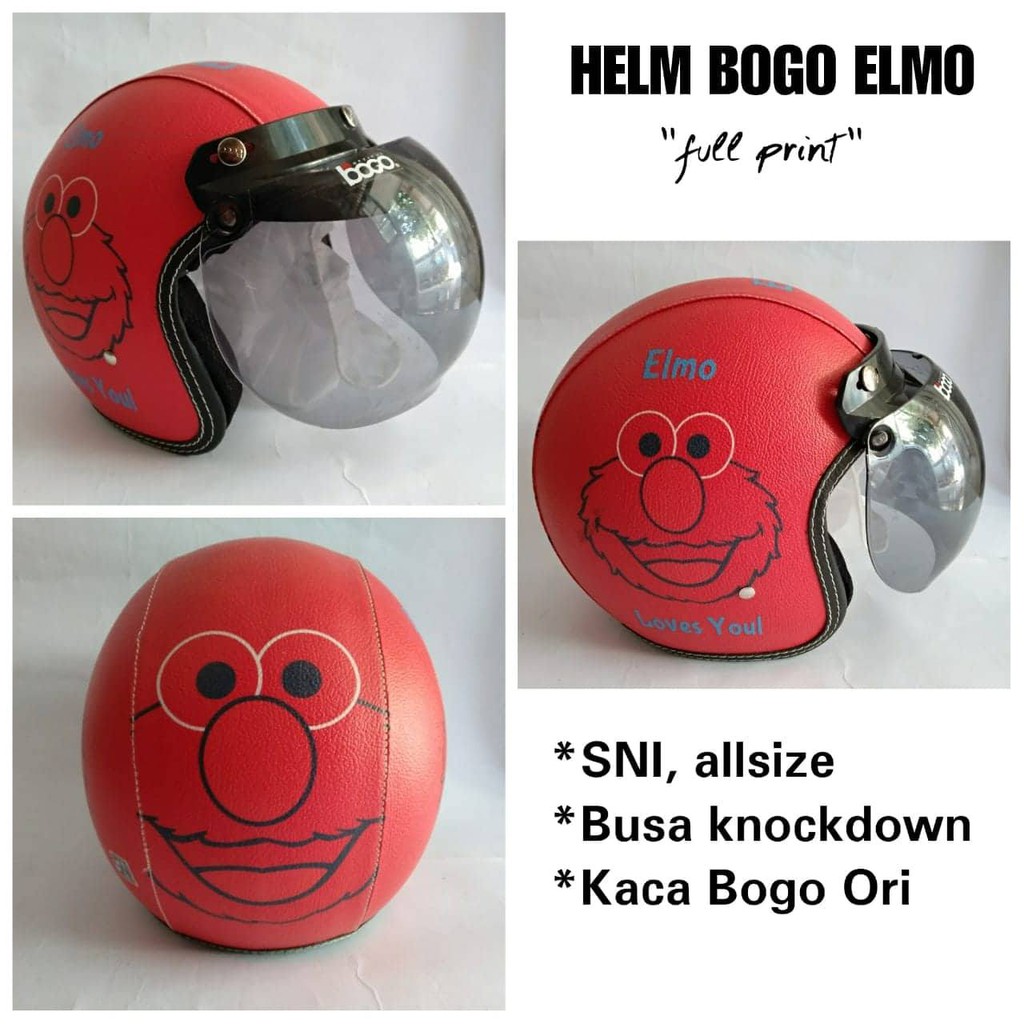 Helm Bogo Retro Elmo,  Helm Elmo,  Helm Karakter Elmo,  Helm Retro Kulit motif ELMO,  Helm SNI
