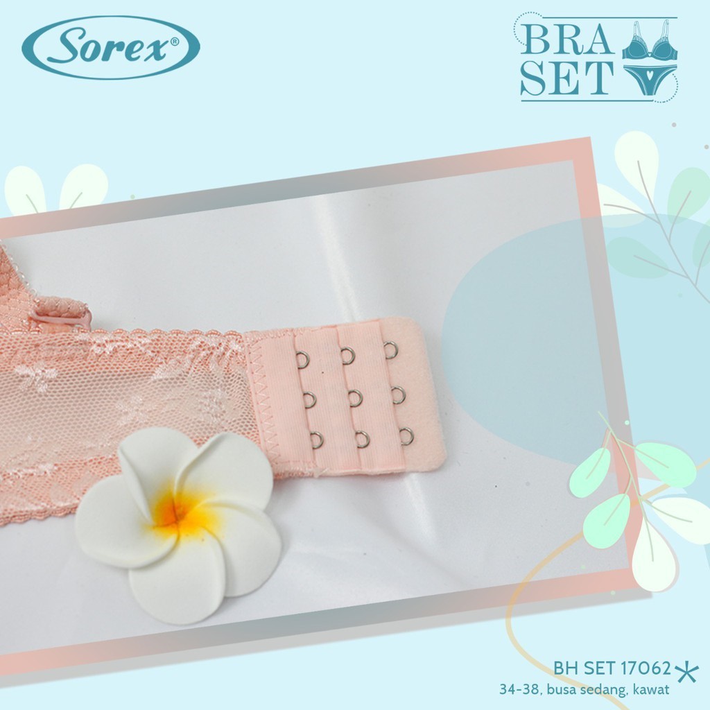 BB Sorex Bra Set Busa Sedang Kawat Kait 3 Setara Cup B Brukat Bunga CD Freesize BH 17062