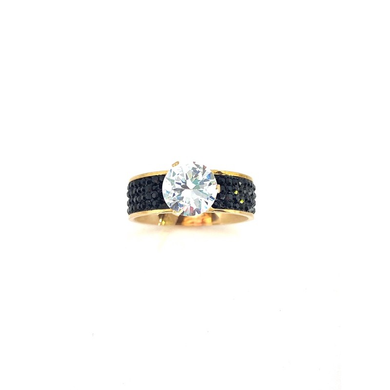 Cincin titanium gold mata hitam full N09012016