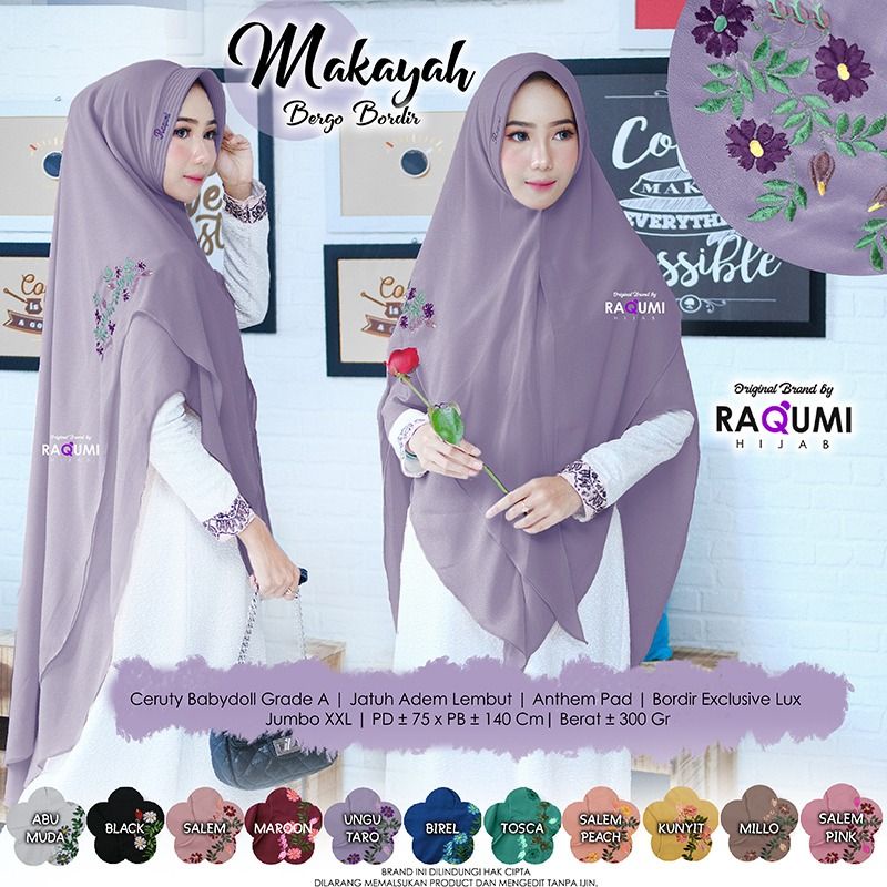 Hijab khimar  jumbo Raqumi bordir MAKAYAH