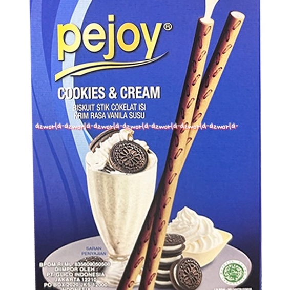 Pejoy Cookies &amp; Cream Biskuit Stik Cokelat Isi 37gr Glico Pejoi Krim Rasa Vanila Susu Vanilla Biscuits Sticks Stick Biskuit Lurus Pejjoy Putih