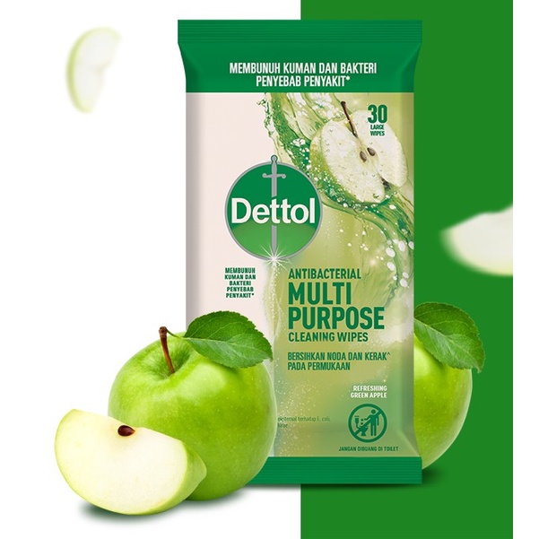 TISU BASAH DETTOL ANTIBACTERIAL MULTI PURPOSE CLEANING 30 LBR WIPES TISSUE SERBAGUNA