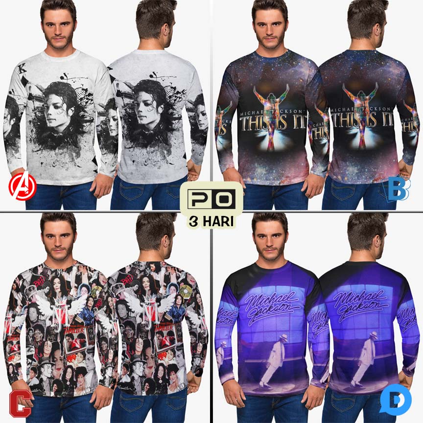 Kaos Tangan Panjang Michael Jackson Tshirt Fullprint Bahan Polyester Jersey