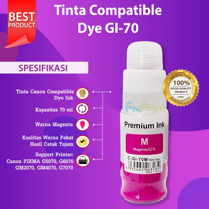 Tinta Canon GI 70 GI70 GI-70 Ink Compatible Black Cyan Magenta Yellow