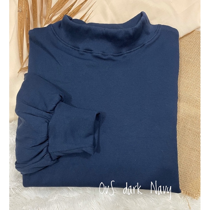 oversize Tangan Balon rib polos premium / blouse wanita / kaos tangan balon wanita oversize-Ovs dark navy