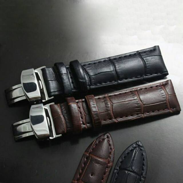 Tali jam tangan kulit pria wanita/tali jam tangan kulit butterflyclasp