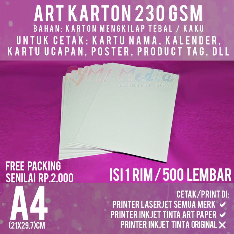 

Sy 500 lembar Art Karton 230 gsm A4 / Kertas Art Carton Paper Glossy 230 gram isi 1 RIM