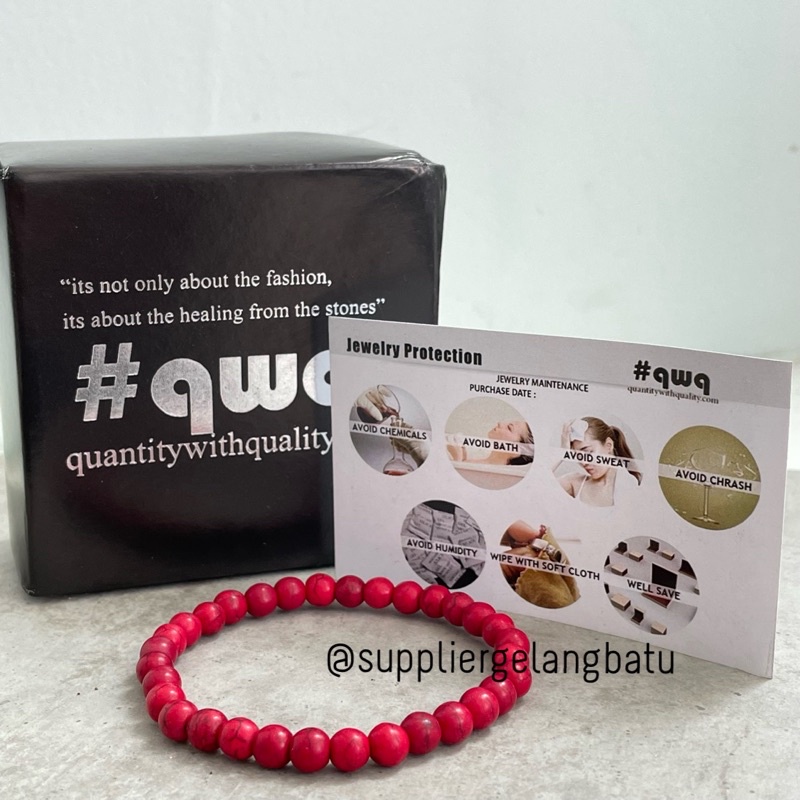 GELANG MERAH HOWLITE RED PYRUS 6MM FREE BOX KADO CANTIK