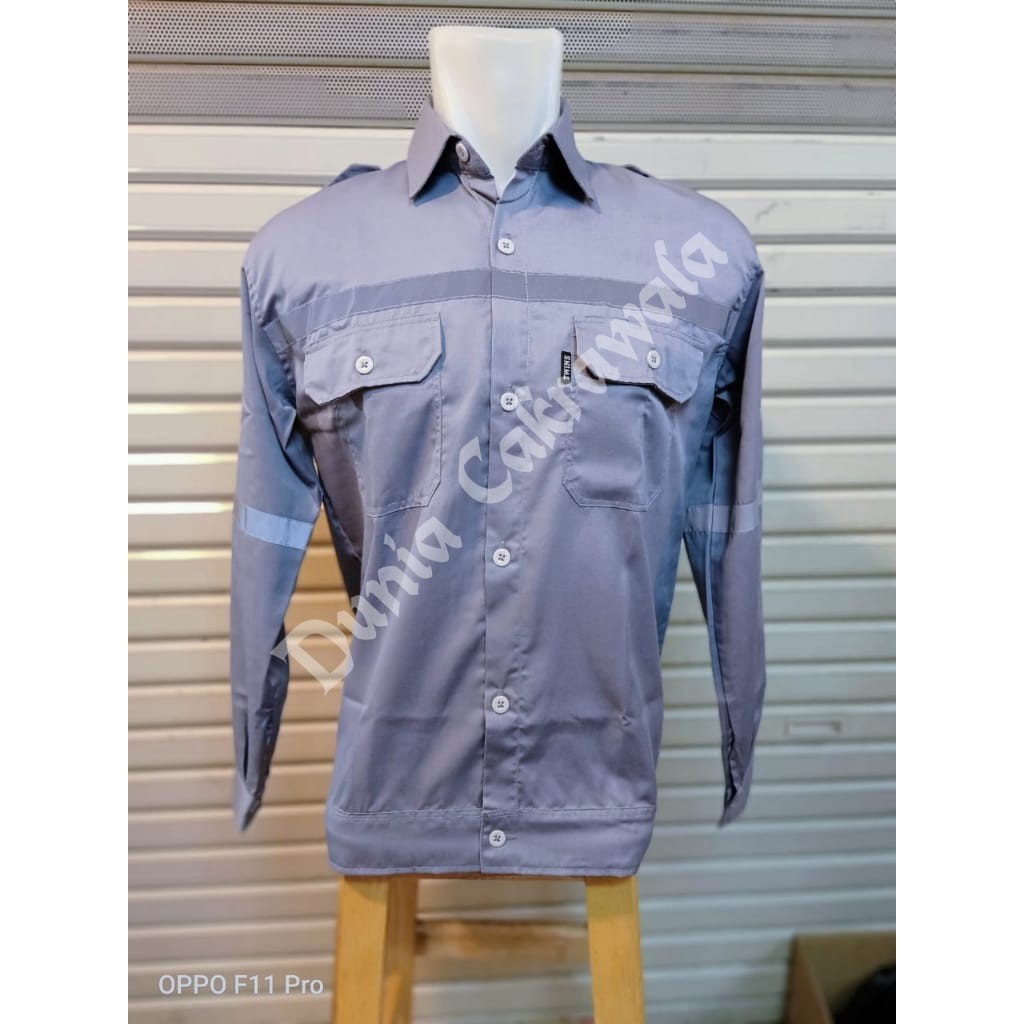 Baju Kerja Safety / Baju Proyek / Seragam Safety / Seragam Kerja Warna Abu Abu