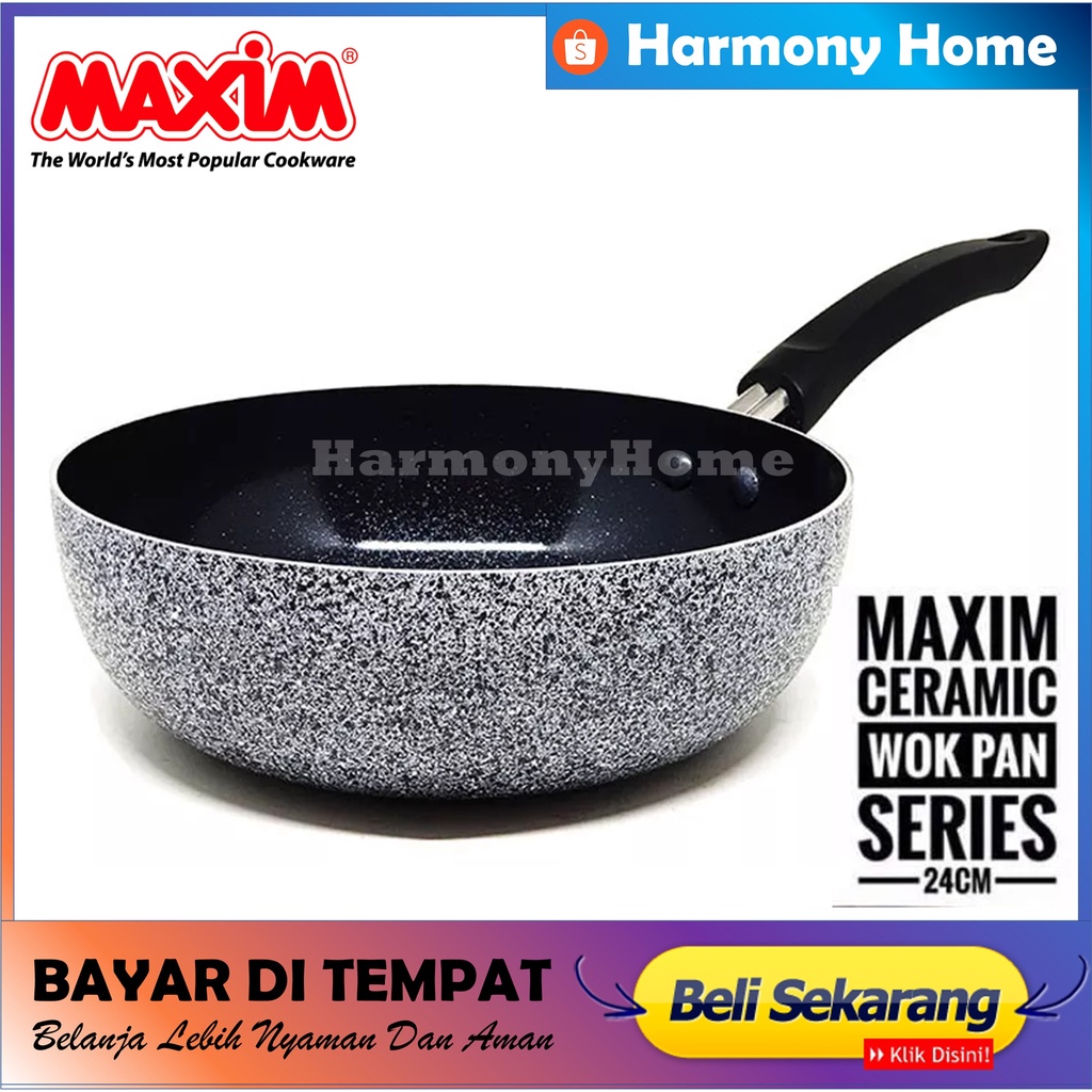 MAXIM NEOSTONE 24 cm Deep Wok Pan Anti Lengket Marble Ceramic Wok Maxim Neostone Deep Wok Marble