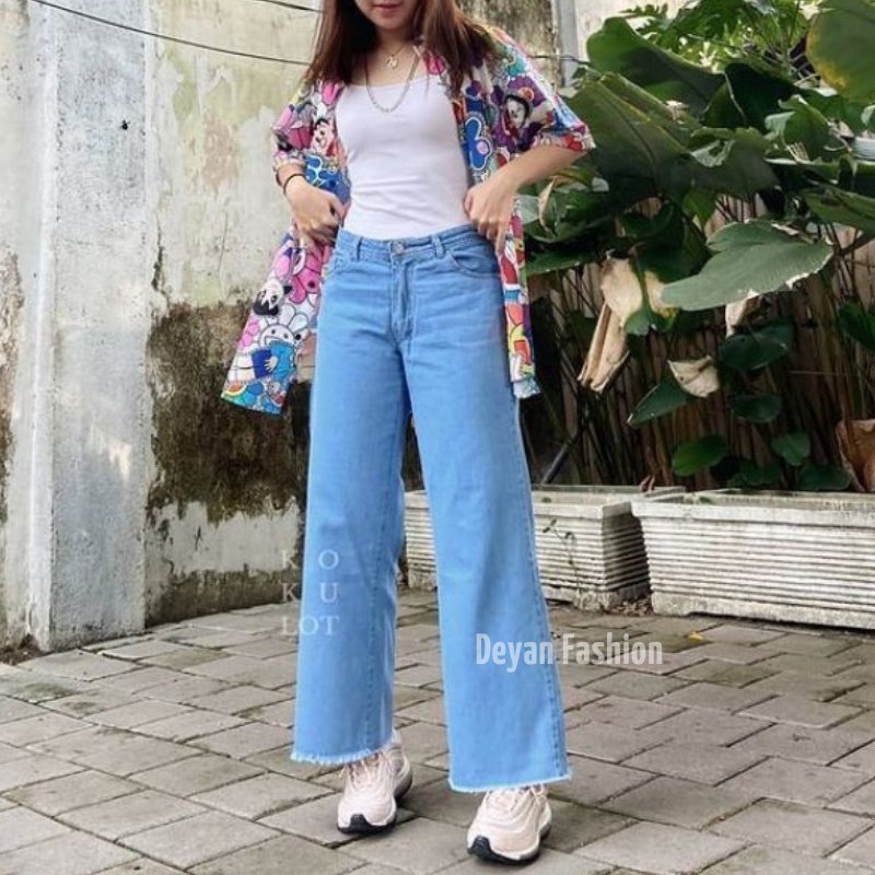 DEYAN - Celana kulot jeans rawis wanita tebal premium-7