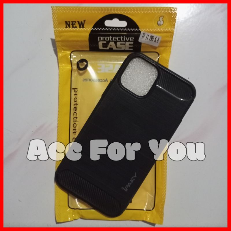 Softcase Ipaky Carbon Iphone 11 Pro ( 5.8" ) Soft Case Brushed Carbon Fiber Case Silikon Casing Cove