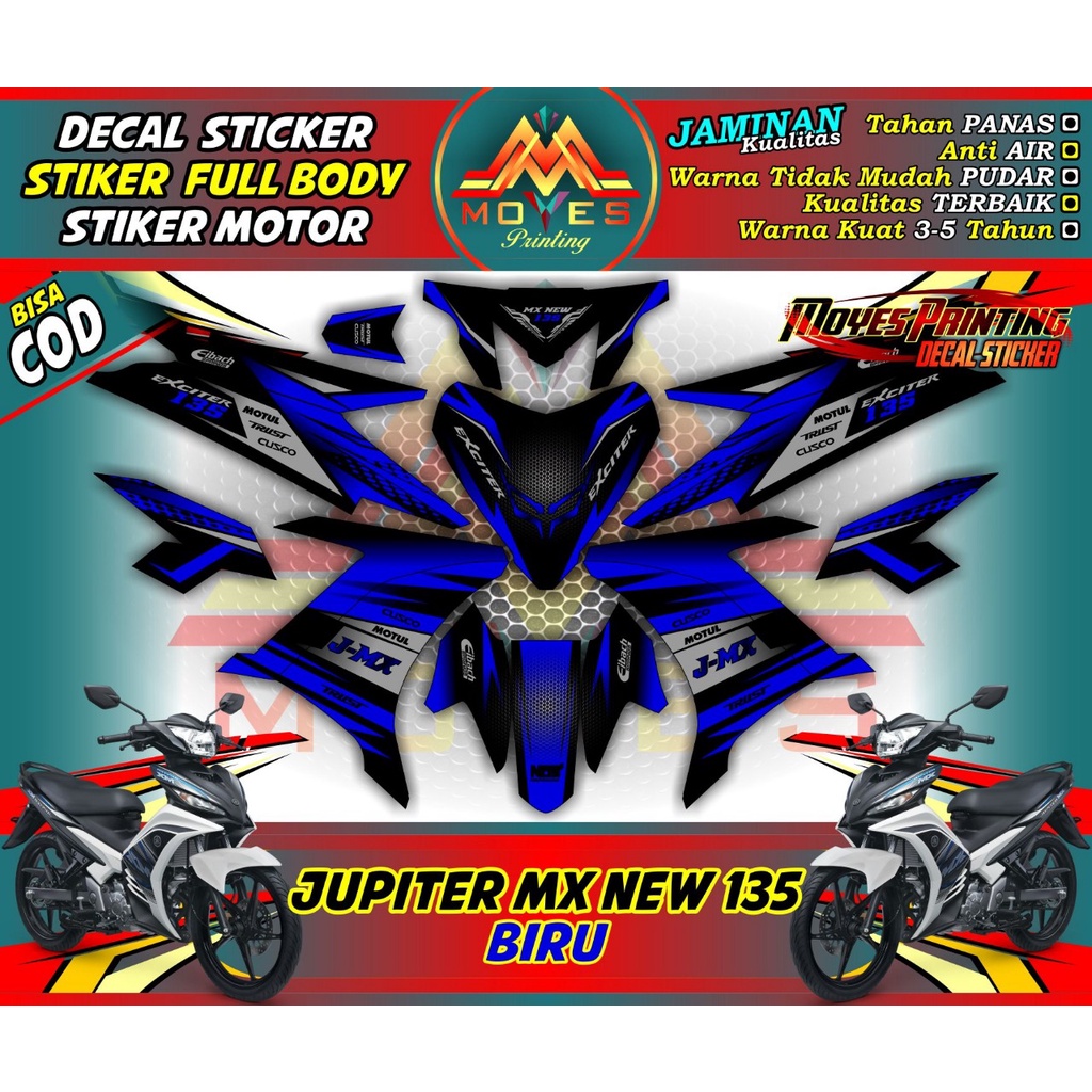 Decal Stiker Body MX New 135 Motif Matrixline Biru Sticker Decal Jupiter MX New 135