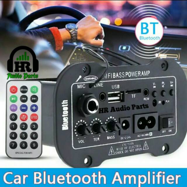 Amplifier Stereo Digital Hi-Fi Car Audio Power Mobil Bluetooth + Microphone