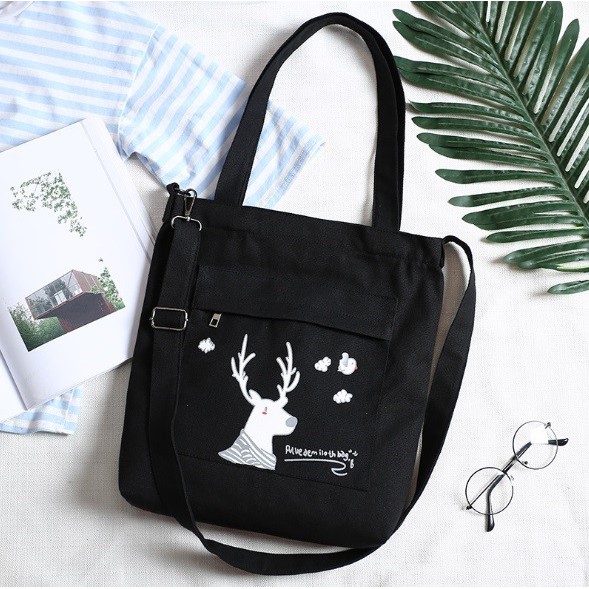 Tas Tote Bag Shoulder Sling Bag Wanita Bahan Kanvas - JC009