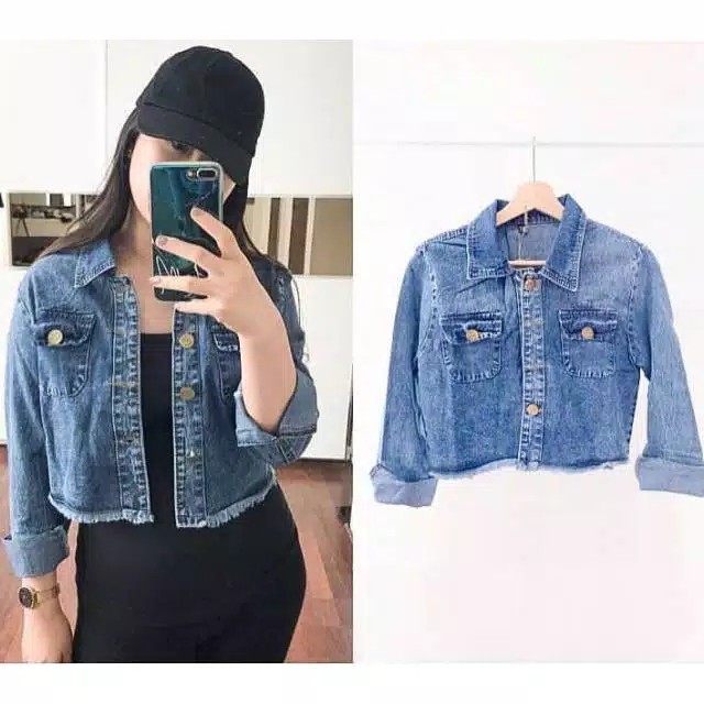 JAKET NIRINA ACID CROP ICE BLUE