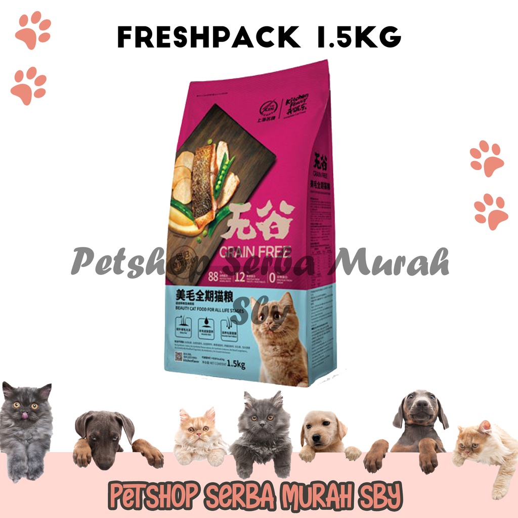 Kitchen Flavor Beauty All Stage Freshpack 1.5kg - Makanan Kering Kucing Perawatan Bulu dan Kulit