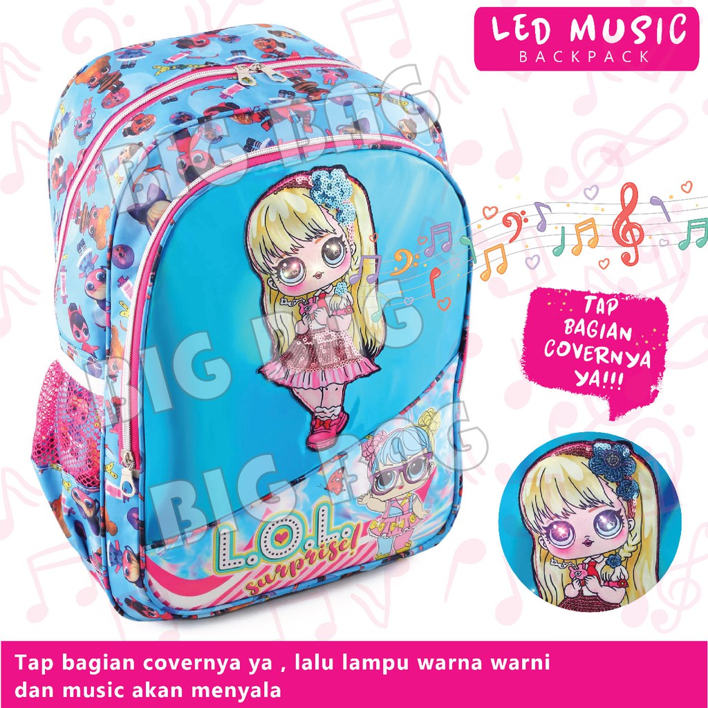 Tas Ransel Anak Perempuan Karakter LOL SURPRISE - Tas Ransel Hologram LED - DAYLIGHT -  BOTOL MINUM