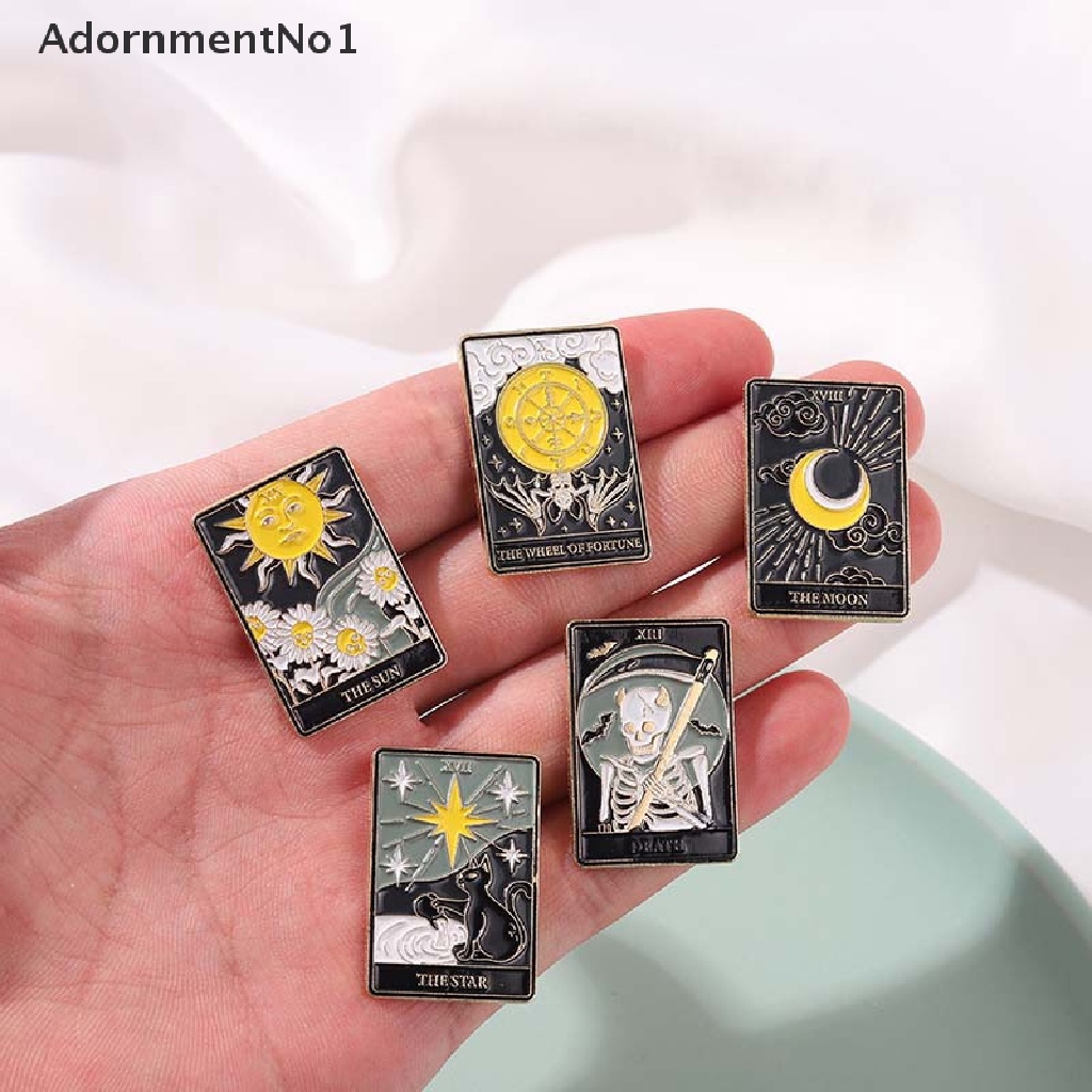 (AdornmentNo1) Bros Pin Enamel Desain Kartun Ular Hitam Kartu Tarot Pasang Denim