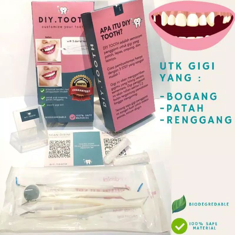 DIY TOOTH set lengkap / gigi palsu sementara / gigi palsu bisa dibentuk sendiri / veener / temptooth