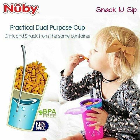 Nuby Snack N Sip Cup With Straw Cover / botol minum anak