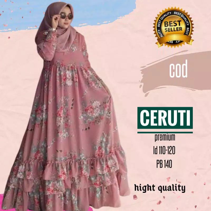 Gamis syari ceruti Ceruti babydoll premium rempel motif bunga