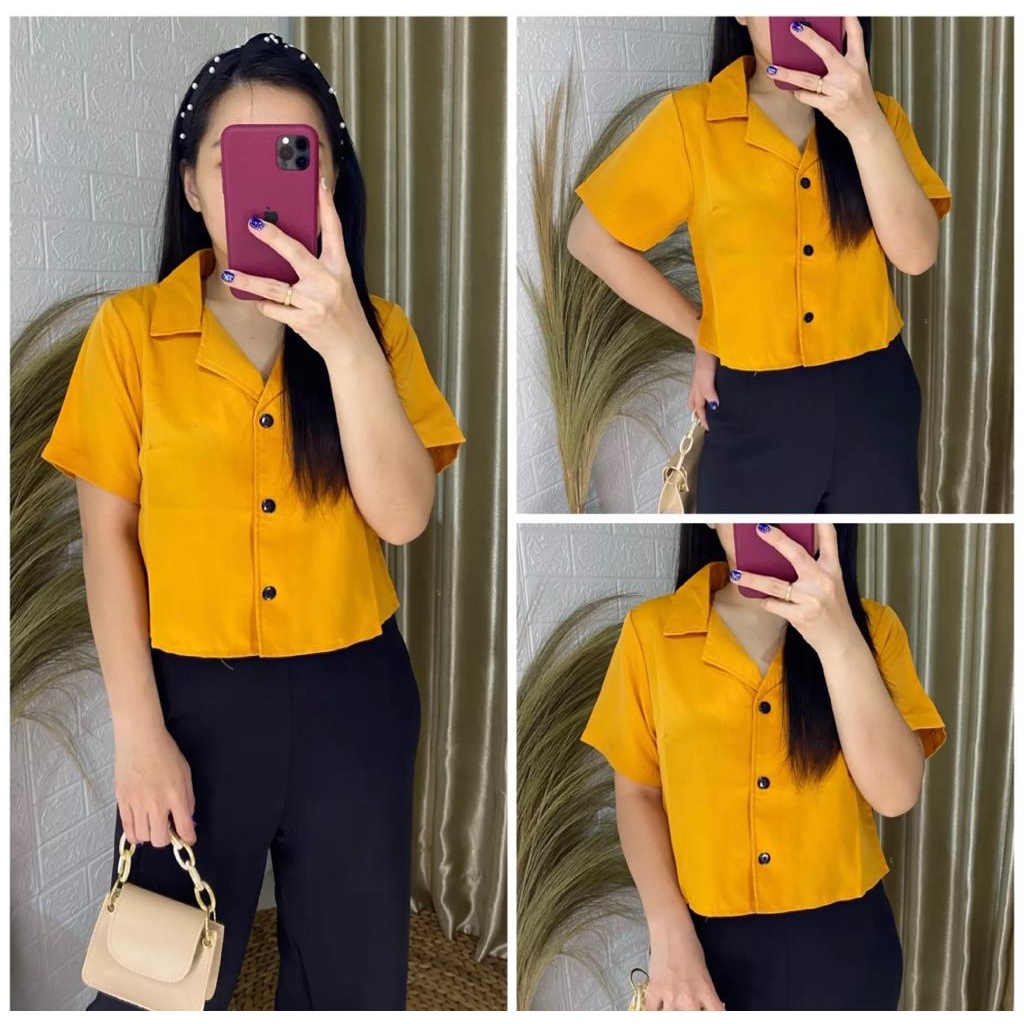 Basic id fashion Kemeja crop milea / Blouse wanita crop / Atasan wanita terbaru