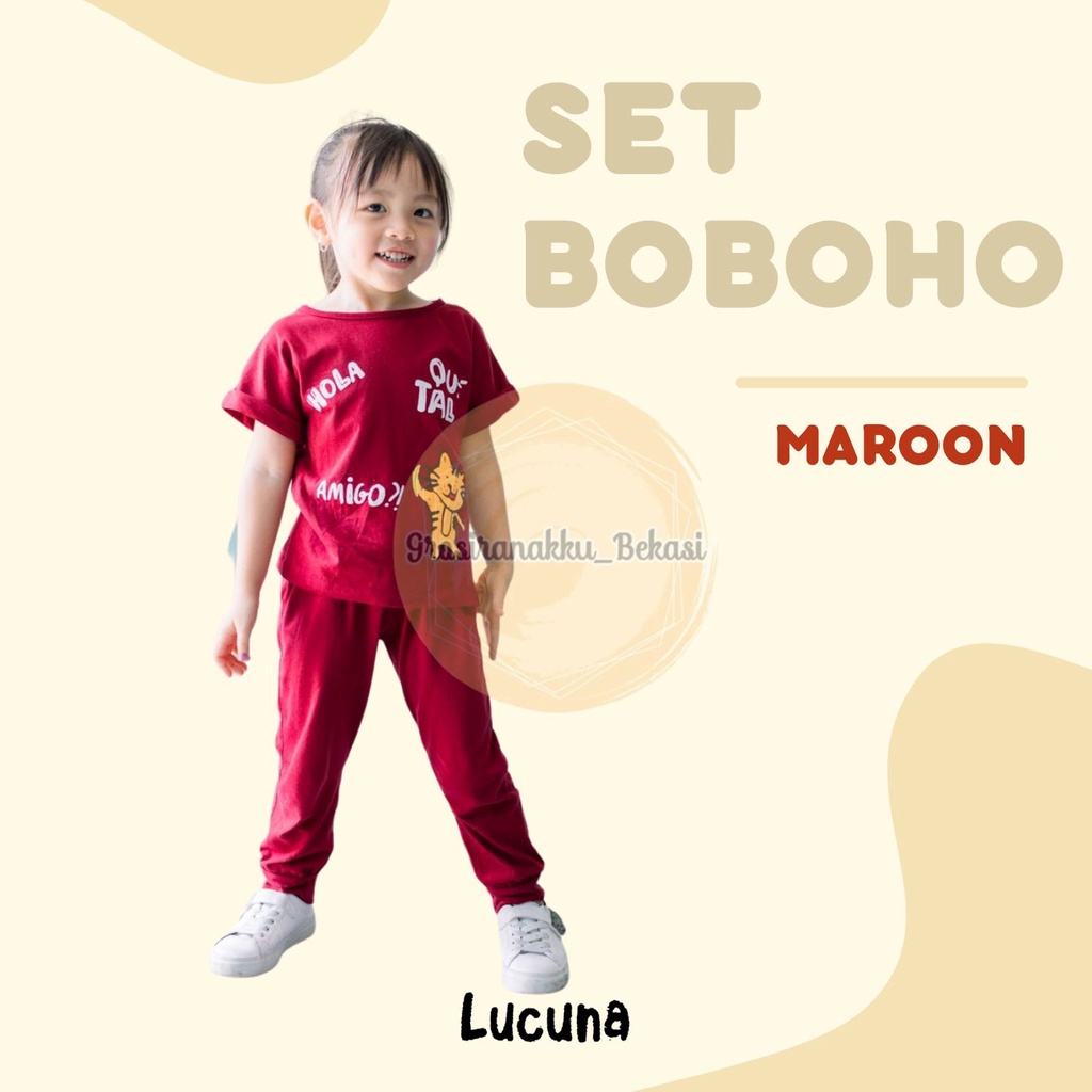 Setelan Anak Unisex Boboho Lucuna Warna Maroon Size 1-5 Thn