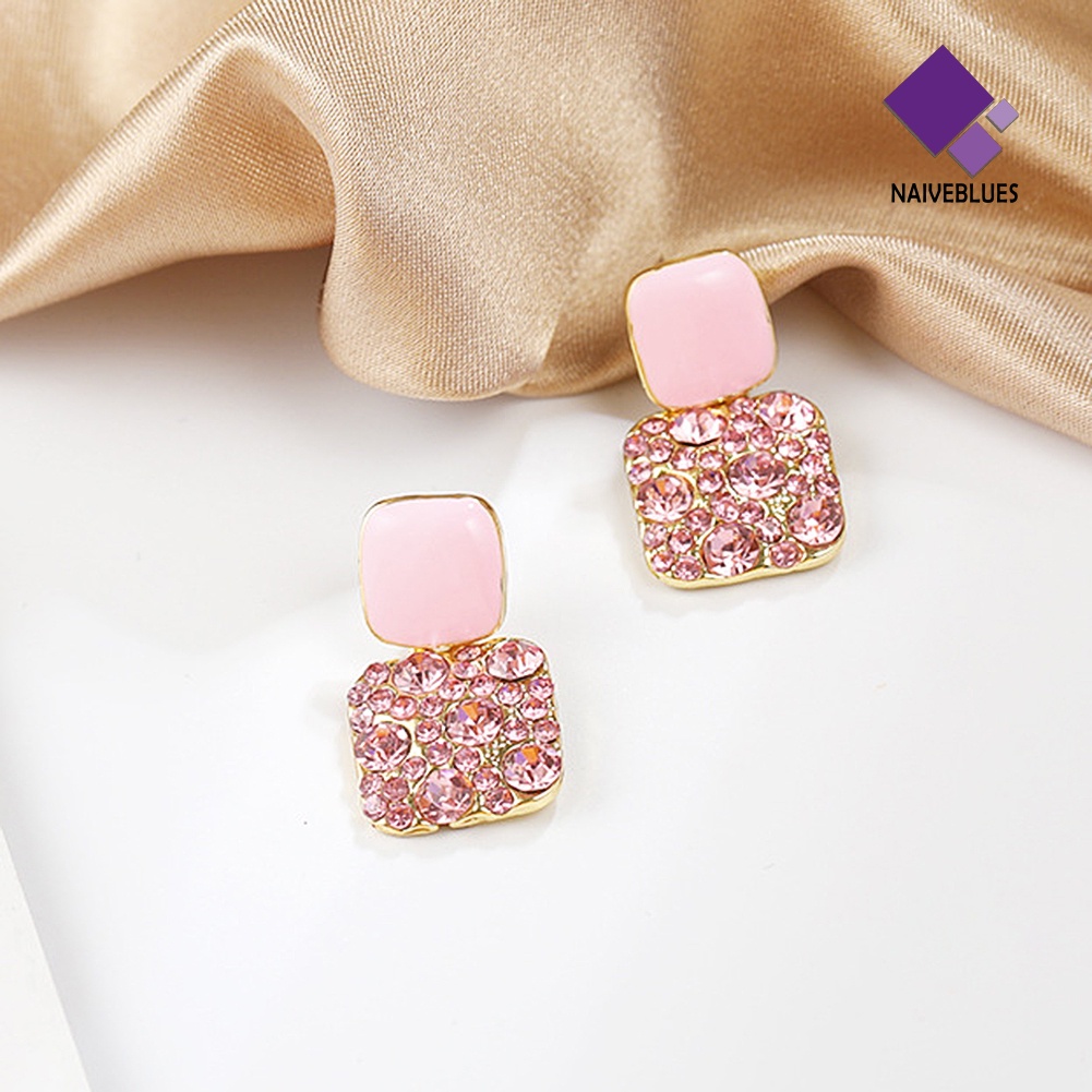 Anting Stud Bentuk Hati Persegi Geometris Gaya Elegan Untuk Wanita