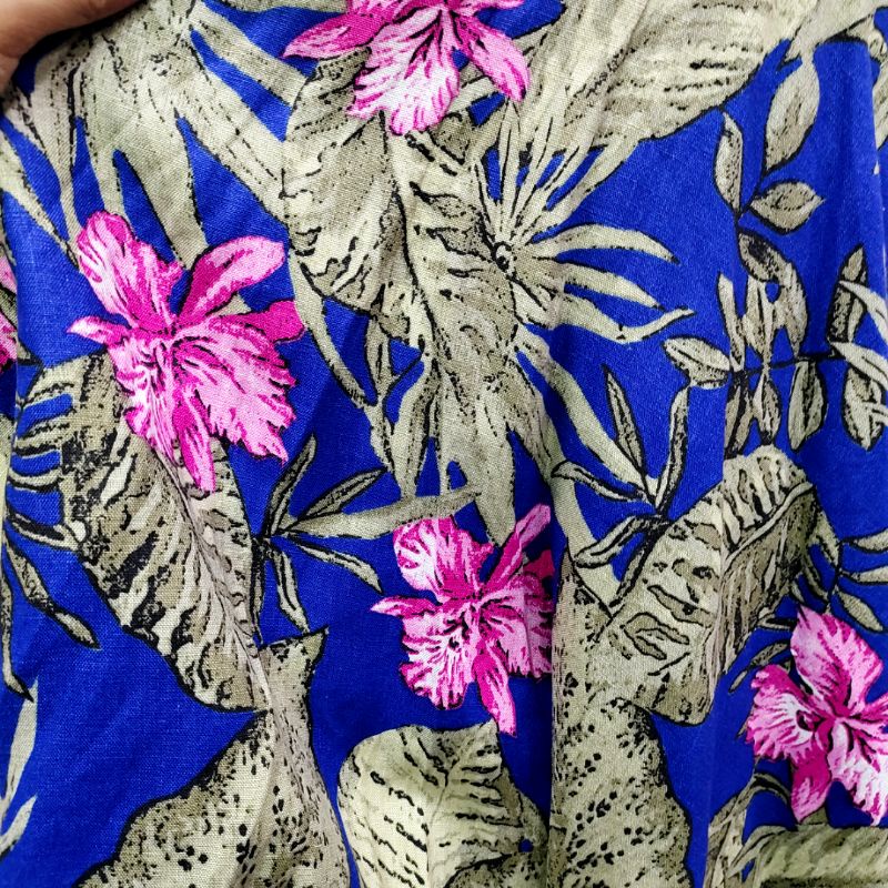 kain katun linen motif dz - bahan linen motif bunga