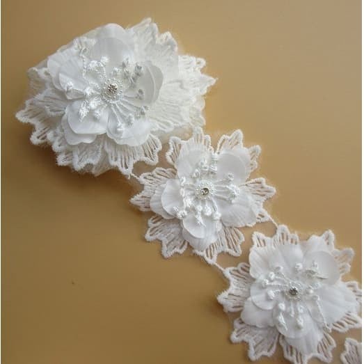 Lace Patch - White Flower Beading #23 (5pcs)