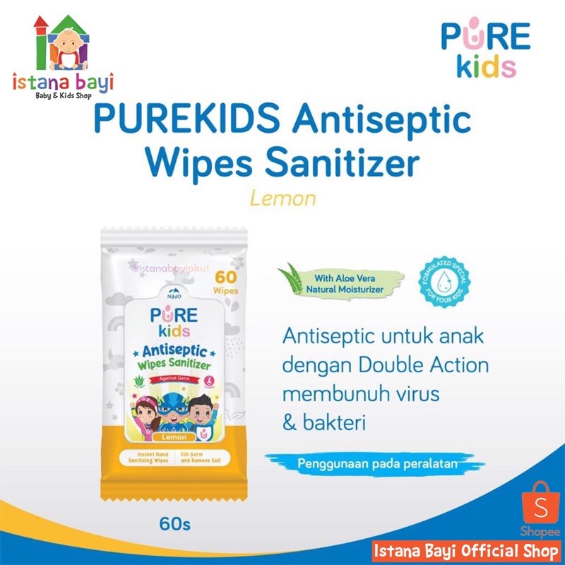 Pure Kids Antiseptic Wipes Sanitizer 20 sheet