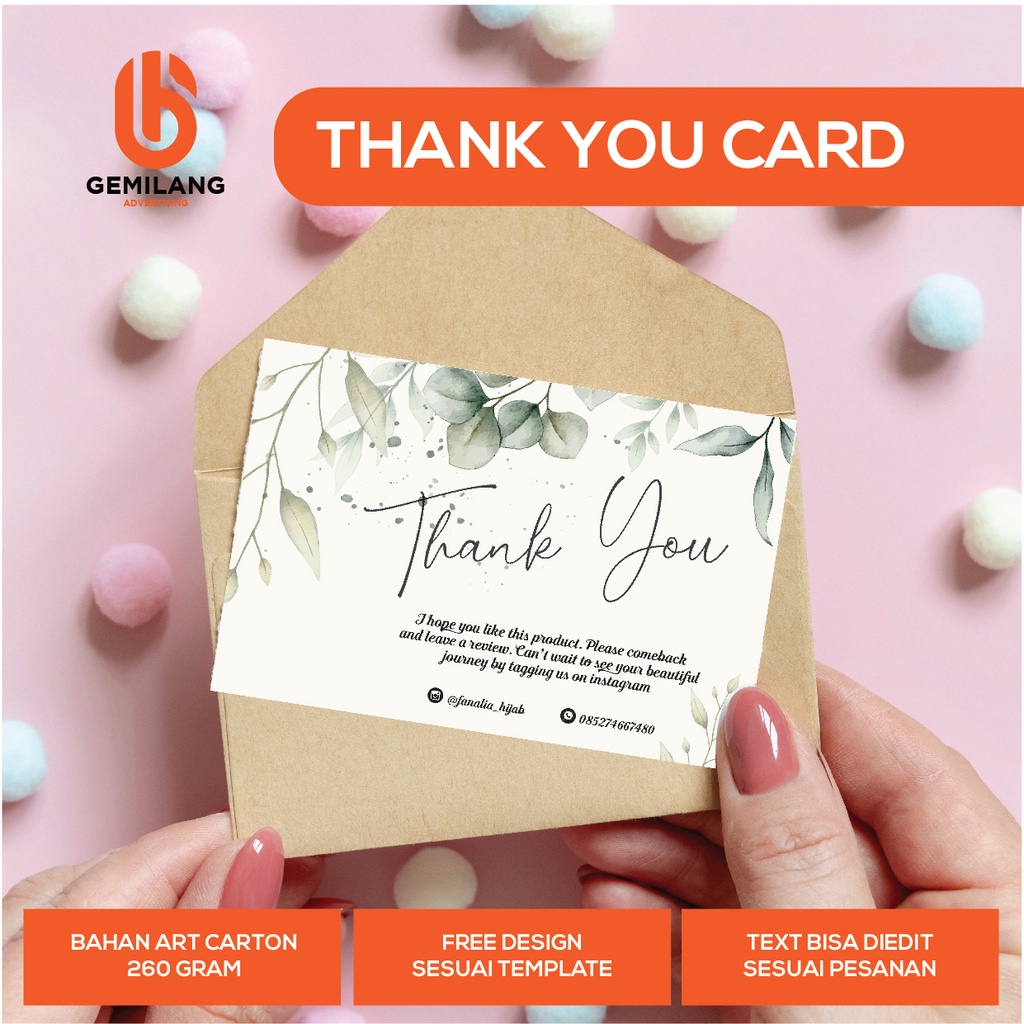 

Thank You Card / Thanks Card Custom / Thanks Card / Kartu Ucapan 1 sisi