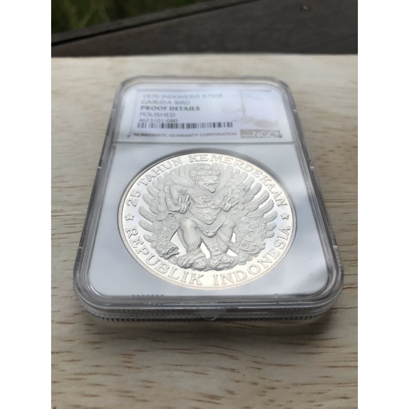 Koin Kuno Peringatan 750 Rupiah Garuda Wisnu Kencana Proof Detail NGC