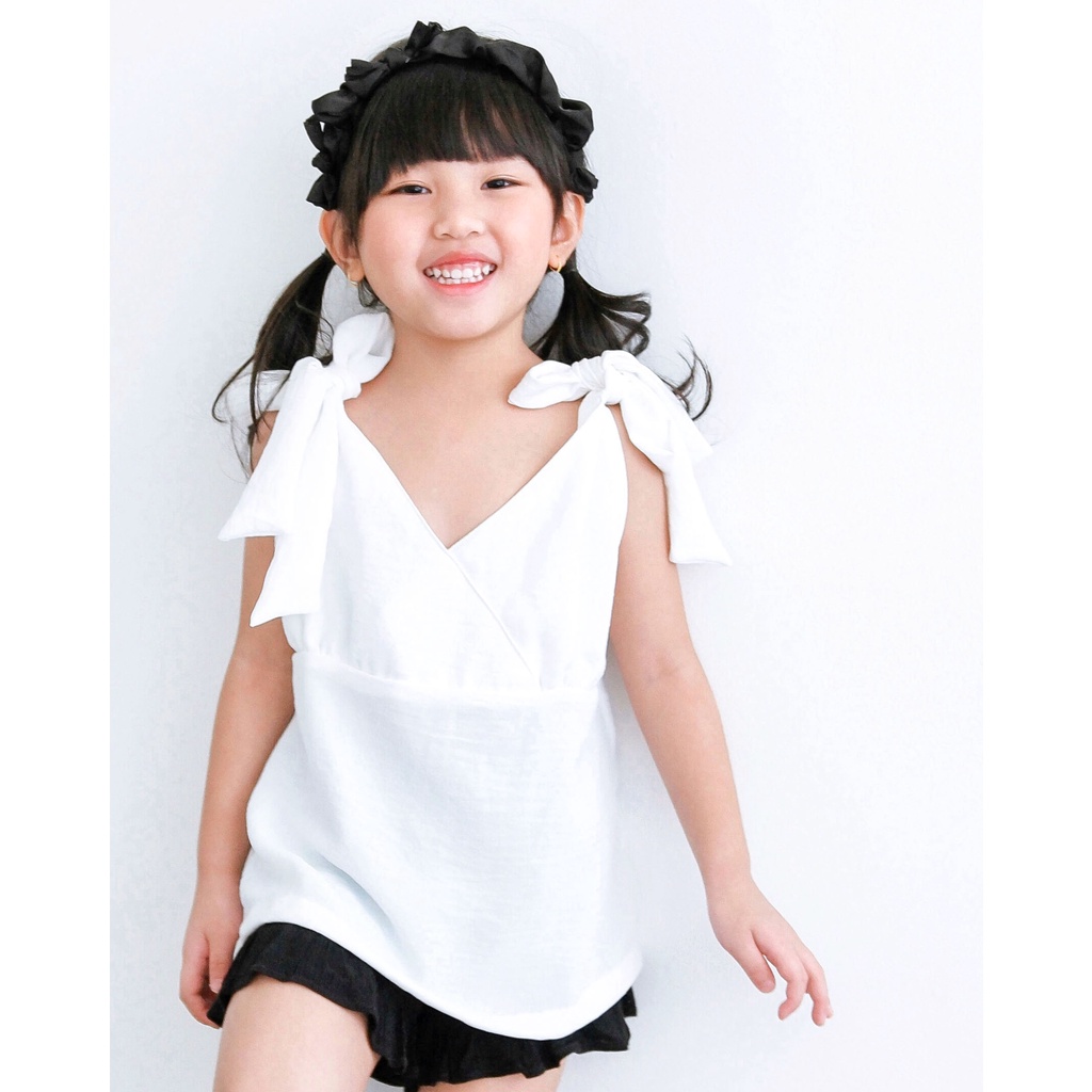 ASA TOP | Atasan Anak Perempuan | Baju Anak Casual | Baju Anak Perempuan | Baju Katun Anak | Katun Airflow Anak | Top Pita bow anak | Atasan V neck