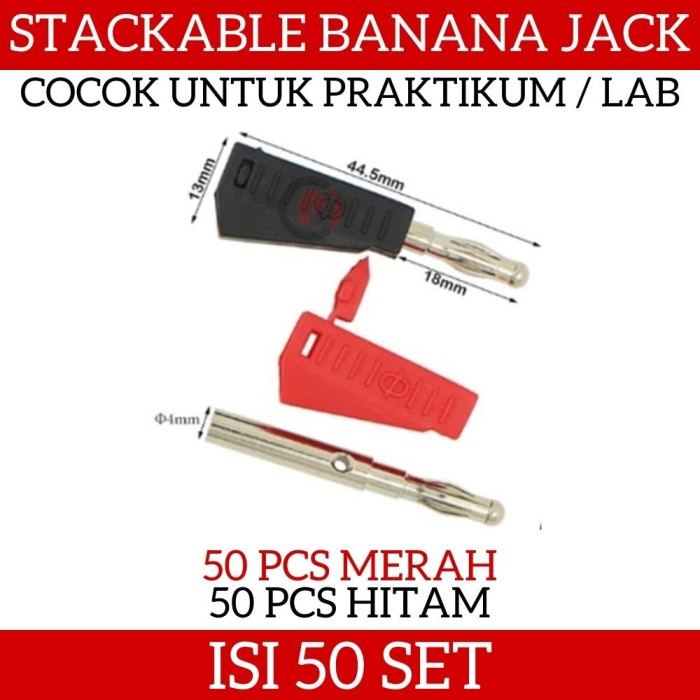 Isi 50 SET Stackable Jack Banana Plug Male Jantan Merah Hitam Praktik